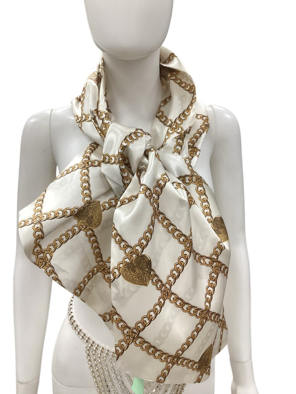 Dennis By DennisBasso Scarf Women’s 1 Size Chains And Hearts Design Cream & Gold